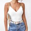 Women's Sexy V-Neck Sleeveless Camisole T-Shirt with Slim Fit and Backless Design