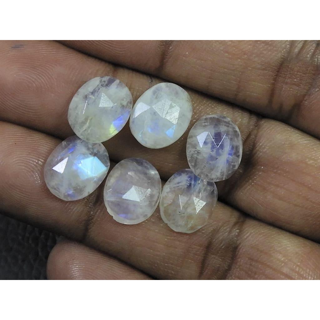 10X12MM Natural Rainbow Moonstone Checker Cut Oval Cabochon Gemstone 6PcsLot C-1767