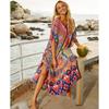 Vestido Bohemio Estampado Holgado Verano Playa Caftán Marroquí Mujer Talla Grande Ropa de Playa Vestido Midi con Borlas