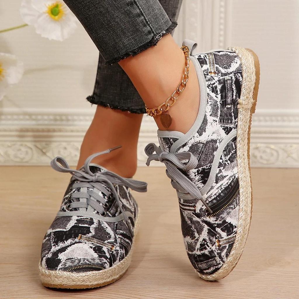 Chaussures de Toile Basses pour Femmes Automne Nouvelles Baskets Plates à Lacets Peu Profondes Décontractées pour la Marche pour Femmes Chaussures Vulcanisées d'Extérieur