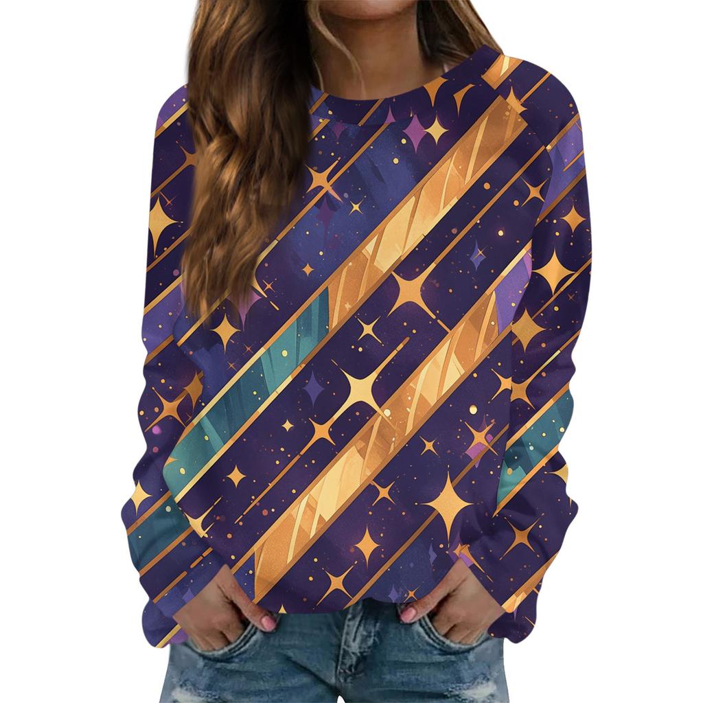 Rundhals Langarm Sweatshirts für Damen Druck Grafik Top Lässig Basic Oberteile Pullover