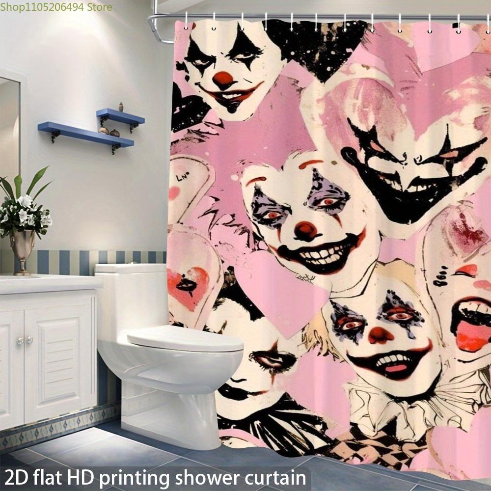 

1pc Halloween Multiple_smiling_clown_faces_collage 2dflat printed shower curtain, 12 durable hooks, high quality bathroom acce 90x180cm