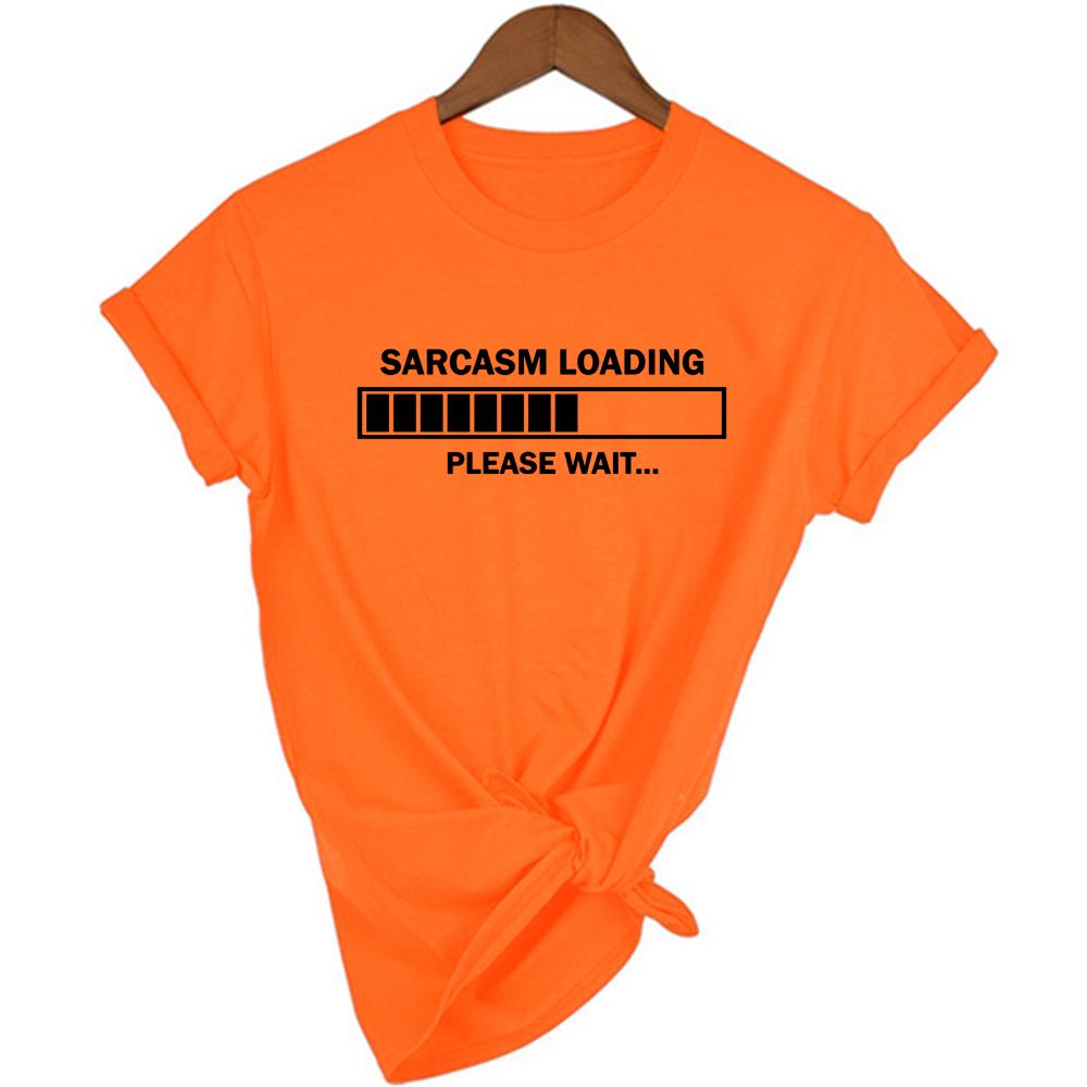 Sarcasm Loading Please Wait Letter Print Light Colors T Shirt Round Neck Casual Graphic Tees Women