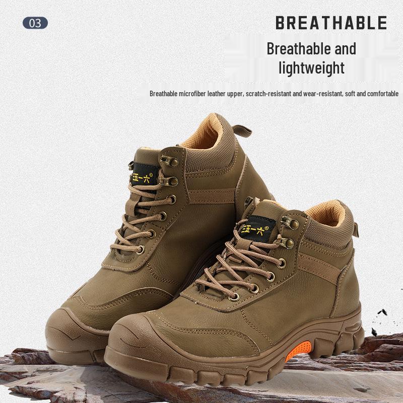 Men's Waterproof High-Top Protective Work Shoes - Anti-Smash, Anti-Puncture, Insulated, and Anti-Scald for Construction and Welding.