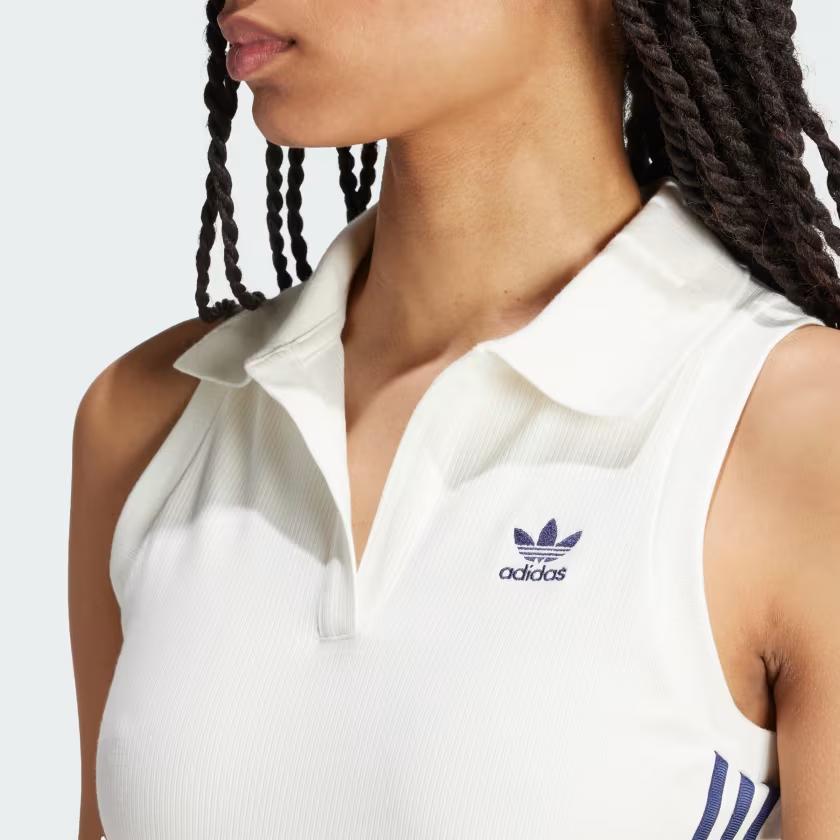 Adidas Originals Rib Dress Logo Striped High-Waist Long Sleeveless Dress Women Dress White IT9860