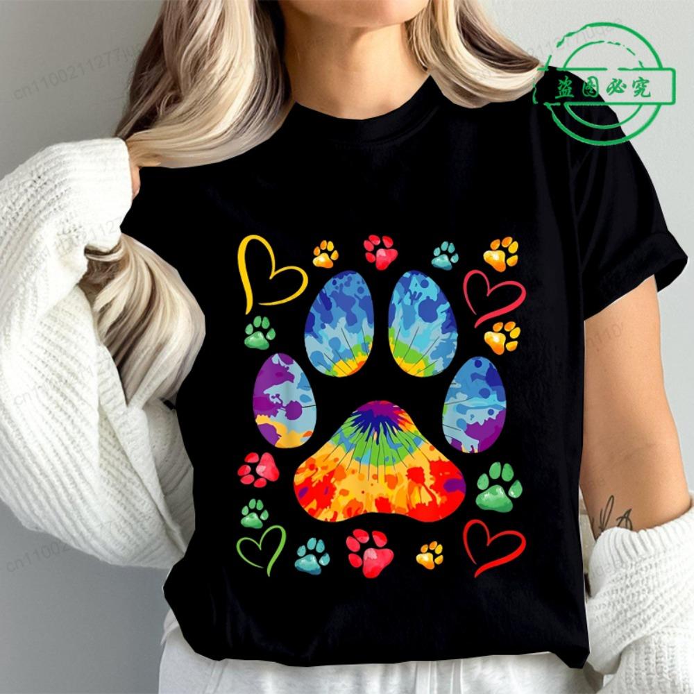 

Tie Dye Paw Print Women T Shirt Fashion Casual Graphic T-Shirts Short Sleeve Tee Tops Summer Fashion Female T-Shirt Mujer M