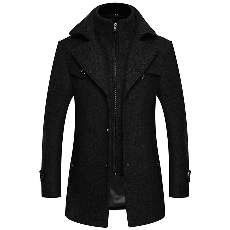 Autumn and Winter Woolen Coat Men's Slim Plus Size Thick Woolen Trench Jacket