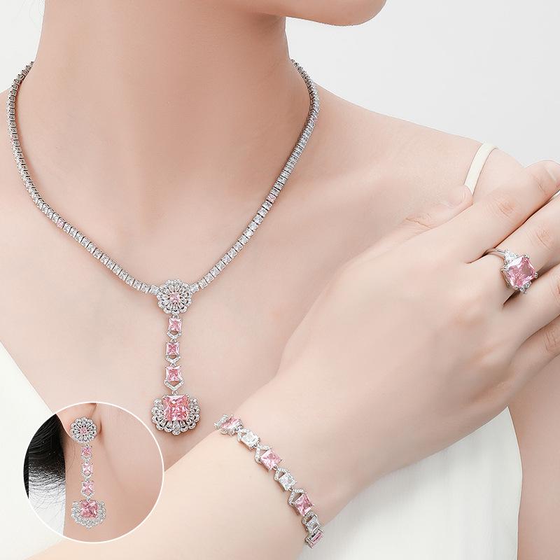 Elegant Zircon Pendant Necklace & Earring Set: Luxury Bridal Accessories for Refined Weddings & Dresses