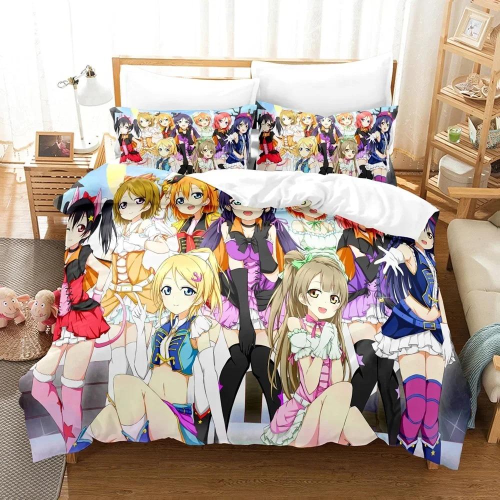Comforter Anime Love Live College Idol Festival Bedding Set 3D Printed Suitable For Bedroom Home Textile
