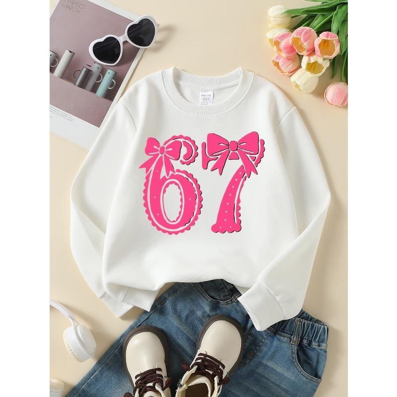 European sizes Kids' Casual Printed Round Neck Pullover, Kids' Round Neck Sweatshirt with Fashion 67 Theme Feature Print, Casual Comfortable