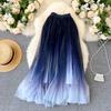 Spring Summer Elegant Women's Gradient Color Mesh Half Skirt Temperament High Waist Leisure Ladies A Pleated Skirt