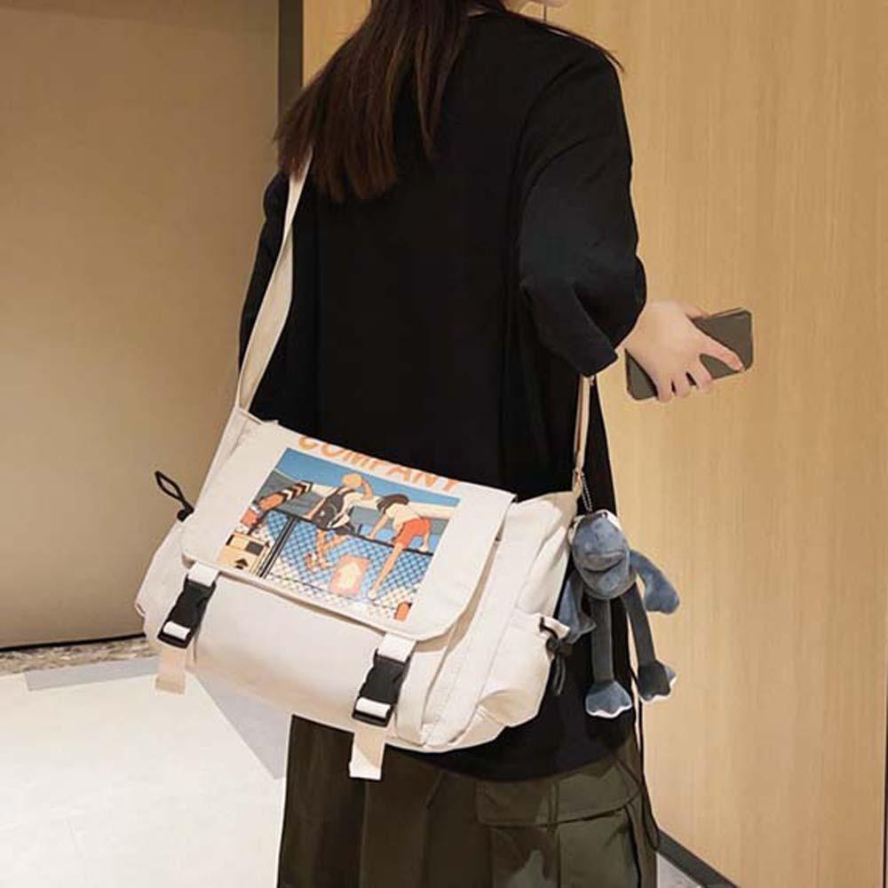 

Cartoon Student School Bag Handbags Men Postman Bag Fashion Nylon Crossbody Bag School Black-No Pendant