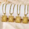 Vintage Square Hollow 26 Letter Pendant Necklace,Gold Plated Figaro Chain Personalized Jewelry for Men Women