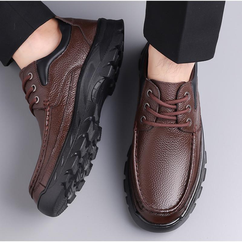 Spring Autumn Lace Cow Leather Shoes for Men Fashion Soft-soled Men's Platform Shoes Designer Casual Dress Shoes Male