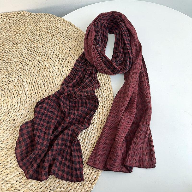 Thin Cotton And Linen Striped Scarf Literary And Versatile Soft Neck Protection Silk Scarf Women'S Travel Shawl