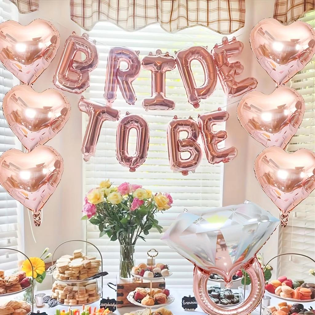 Bride To Be Balloons Set Rose Gold Wedding Decorations Letter And Diamond Ring Foil Balloon  Interior and exterior decoration