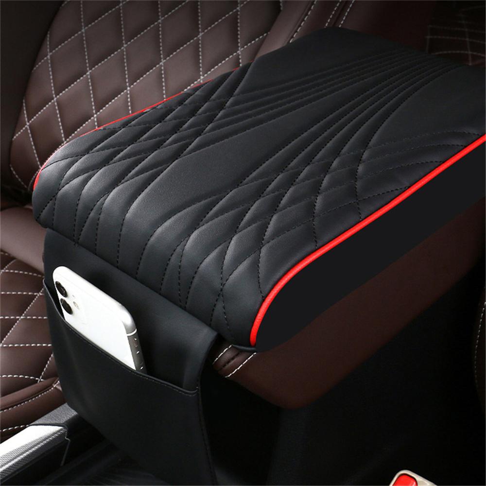 Universal Car Armrest Pad Stripe Center Console Cover Memory Foam + PU Leather