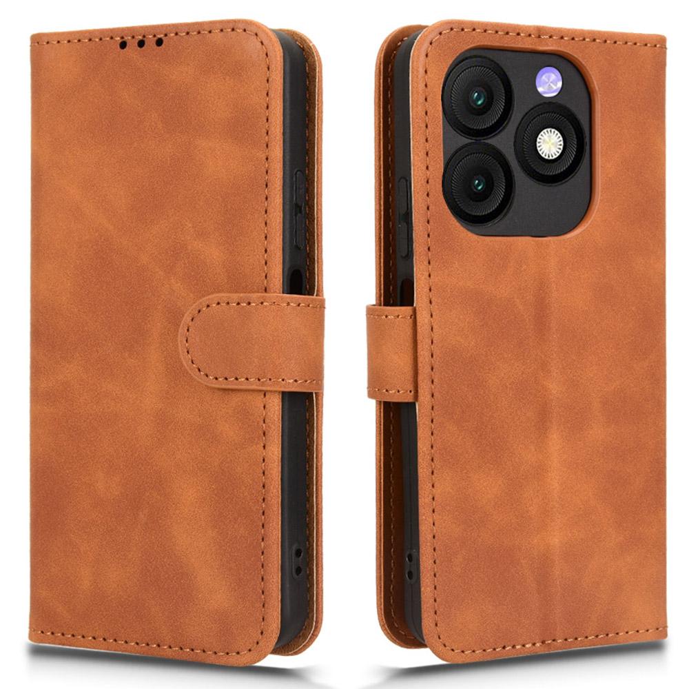 

For itel Zeno 10 4G Leather Case Skin Feel Anti Drop Wallet Flip Phone Cover Brown