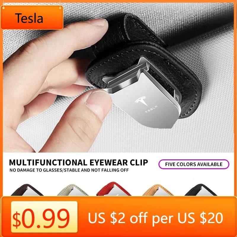 Car Sticker Tesla Car Sun Visor Glasses Clip Leather Eyeglasses Clip for Tesla Model 3 Y S X Roadster Cybertruck Juguete SpaceX