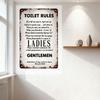 Vintage Toilet Rules Metal Tin Sign, Ladies & Gentlemen Rustic Distressed Wall Decor for Home Bar Cafe Man Cave, Weathered Recta