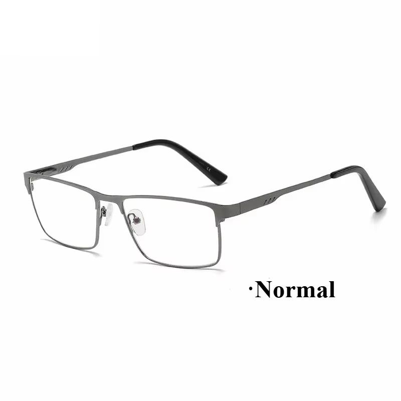 Fashionable Men'S Square Metal Frame Multi Focal Color Changing Reading Glasses With Anti Blue Light Refractive Index+1.0 To+4.0