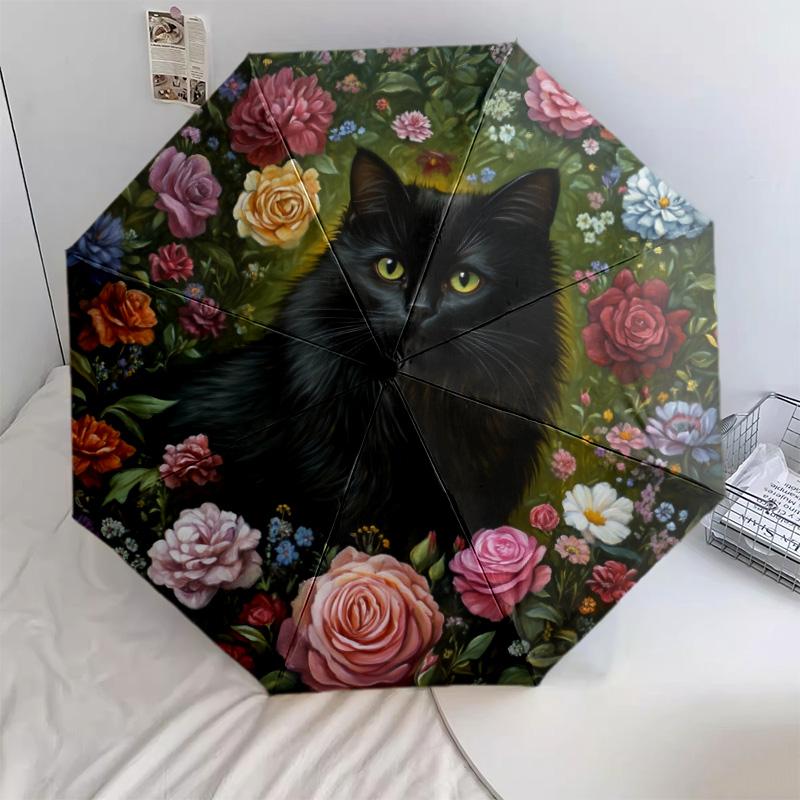 Flower Cats and Dogs  pattern, automatic folding umbrella, portable and foldable design, 8 ribs, a Christmas or birthday gift.