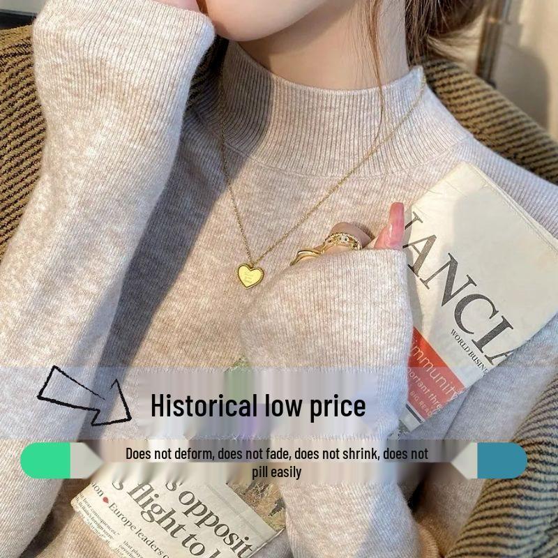 Women's Slim-Fit Solid Color Long-Sleeve Half-High Neck Sweater