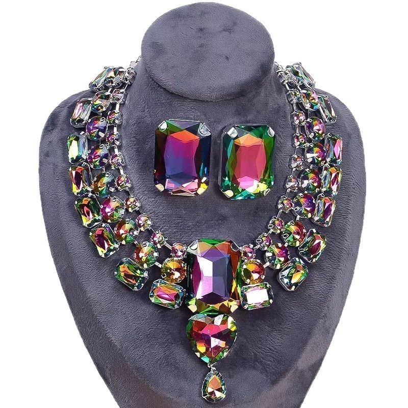 Exaggerated Diamond-set Love Crystal Necklace Necklace Accessories High-end Jewelry Silver Needle Exaggerated Diamond-set Rectangle Earrings