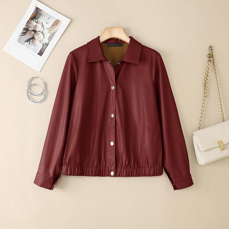 

ZANZEA Женская повседневная осенняя куртка из искусственной ПУ кожи с длинным рукавом 5XL вино красного