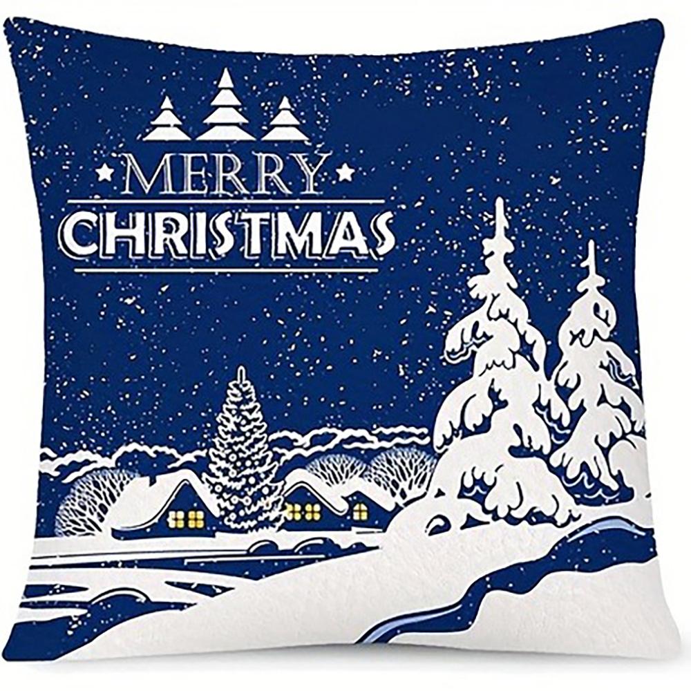 

Blue and White Christmas Pillow Covers: Tree, Reindeer, Wreath, and Winter Scene - Merry Christmas Decor home room decoration 16x16Inch