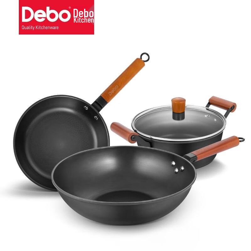 Debo Uncoated Stir-Fry Pan & Soup Pot 3-Piece Cookware Set