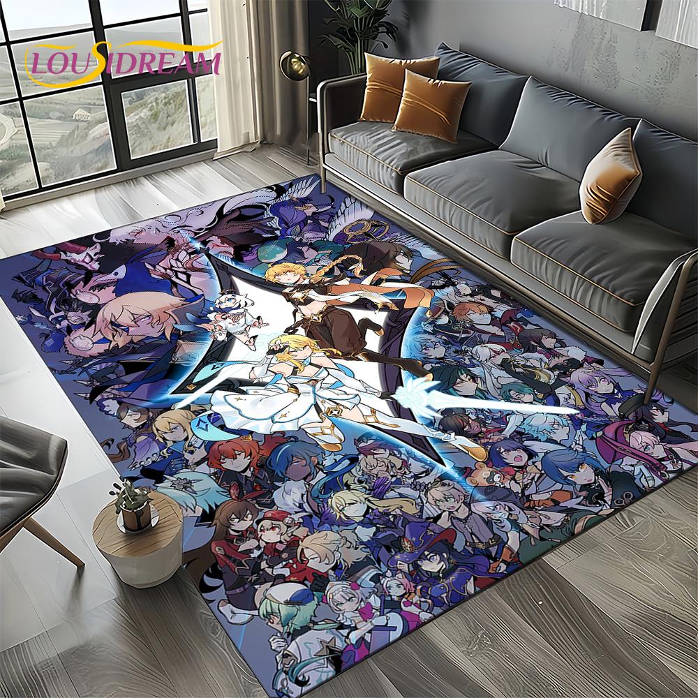Nowy Dywanik Kreskówkowy Solo do Gier Genshin Impact do Salonu Sypialni Dekoracja Domowa Sofa, Mata Podłogowa Antypoślizgowa do Zabawy dla Dzieci