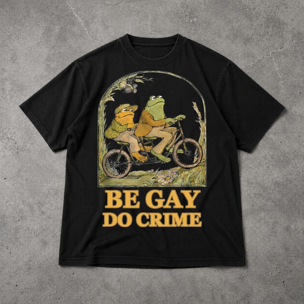 T-shirt Grenouille 'Be Gay Do Crime', T-shirt Graphique Meme LGBTQ Drôle, T-shirt Pride Rétro Frogcore