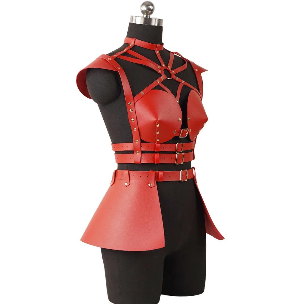 Women'S Pu Leather With Bra Space Costume, Space Back Sling, Gothic Bustle Sling, Holographic Leather Suit
