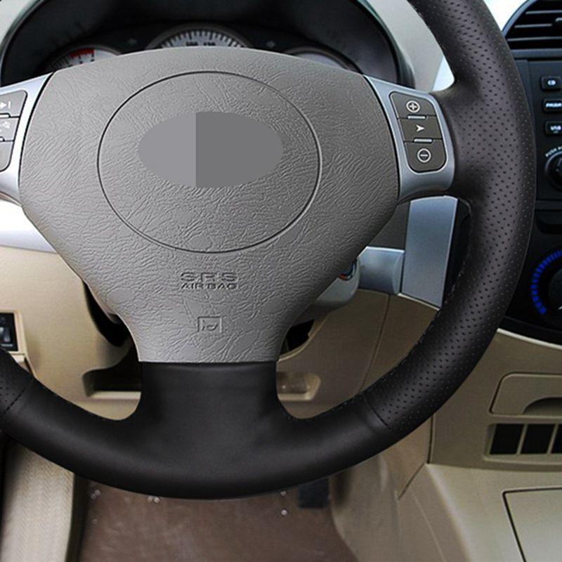 Black  Leather Hand-stitched Car Steering Wheel Cover For Chery Tiggo 2007 - 2009
