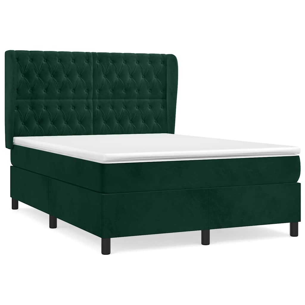 Box Spring Bed with Mattress Dark Green 140x190 Cm Velvet