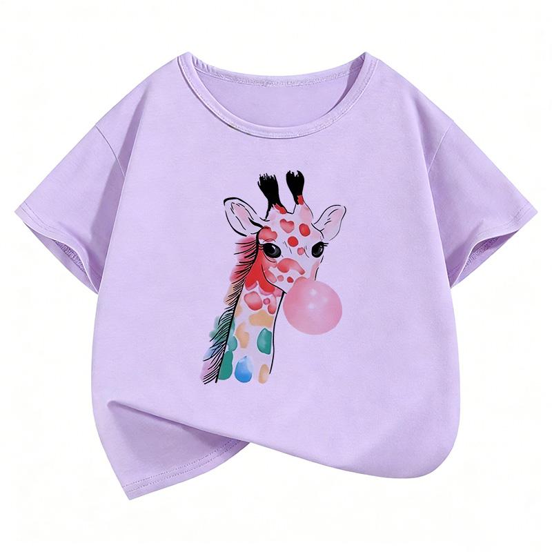 Y2k Giraffe with Gum Printed Short Sleeve T Shirts Animal Kids Children's T-shirt Boys Girls Summer Spring Casual Top Tee Shirt