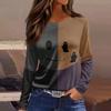 Women's Halloween Print Long Sleeve Round Neck Casual Top with Side Slit