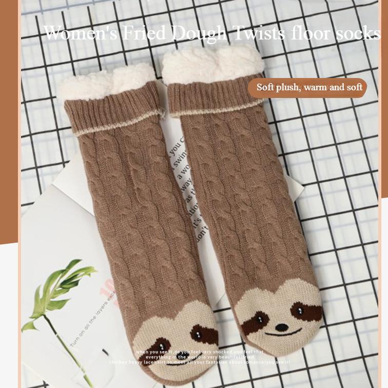 Fuzzy Thermal Socks Women Winter Funny Cat Dog Sloth Cute Kawaii Non Slip Cartoon Sleeping Soft Comfy Female Floor Slippers Sock