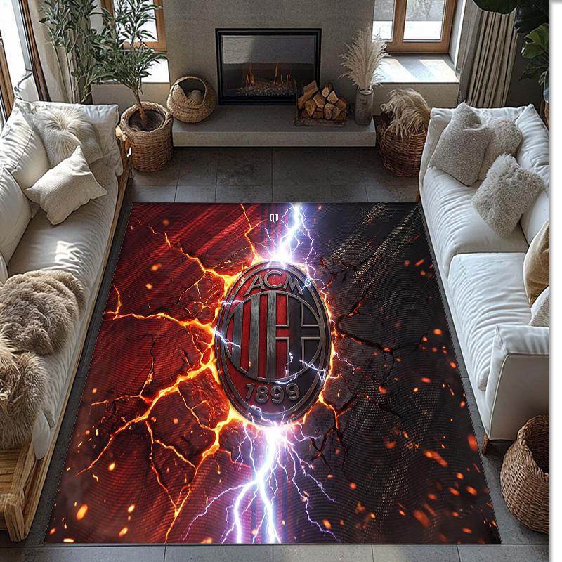 Tappeto in Flanella Stampato AC Milan Antiscivolo Morbido Poliestere Tappeto per Pavimento Tappetino Decorativo da Interno per Camera da Letto Soggiorno Divano Sala Giochi Decorazione Casa