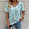 Women's Summer T-Shirt 3D Plant Flower Print Retro Fashion Casual Short-Sleeved Street Oversized V-Neck Women's Clothing