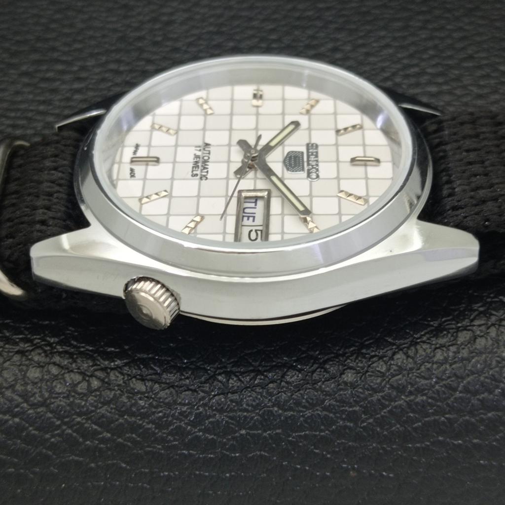 REFURBISHED JAPAN MADE SEIKO 5 AUTOMATIC MENS WATCH WHITE DIAL CUSTOM A440130-2 QV90-a440130