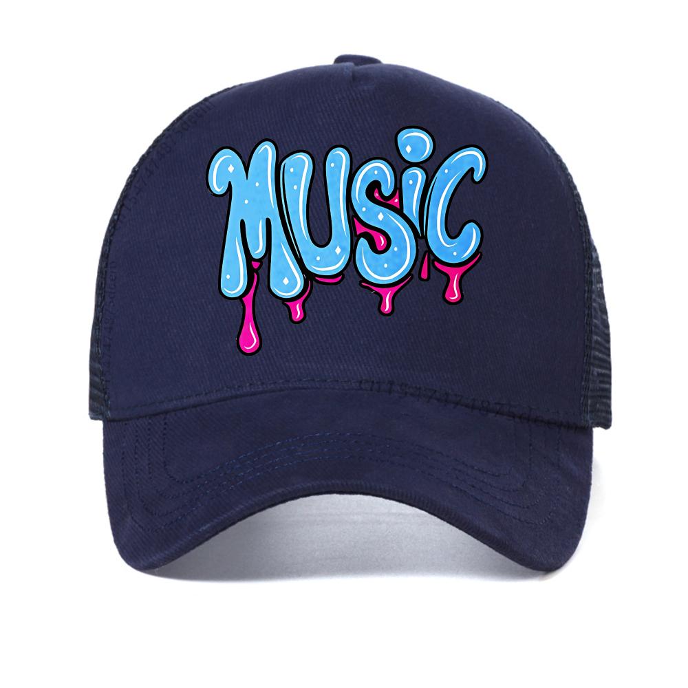

MUSIC print mesh baseball cap Music Band Adjustable Sports Cap fashion casual Breathable Snapback hats unisex summer sun hat Adjustable темно-синього кольору