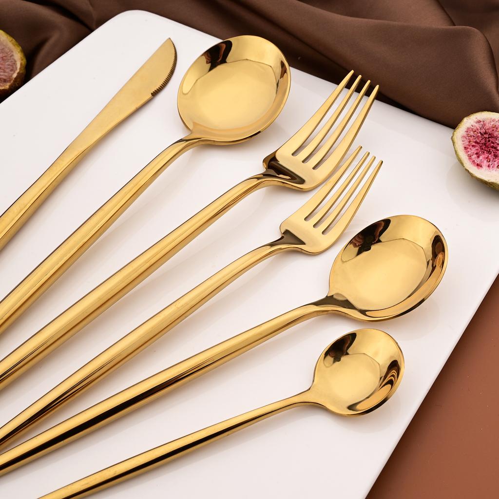 6 piece Mirror Black 18/10 Stainless Steel Gold Dinnerware Set Fork Spoon Knife Cutlery Set Cutlery Complete Tableware Sets Kitchen