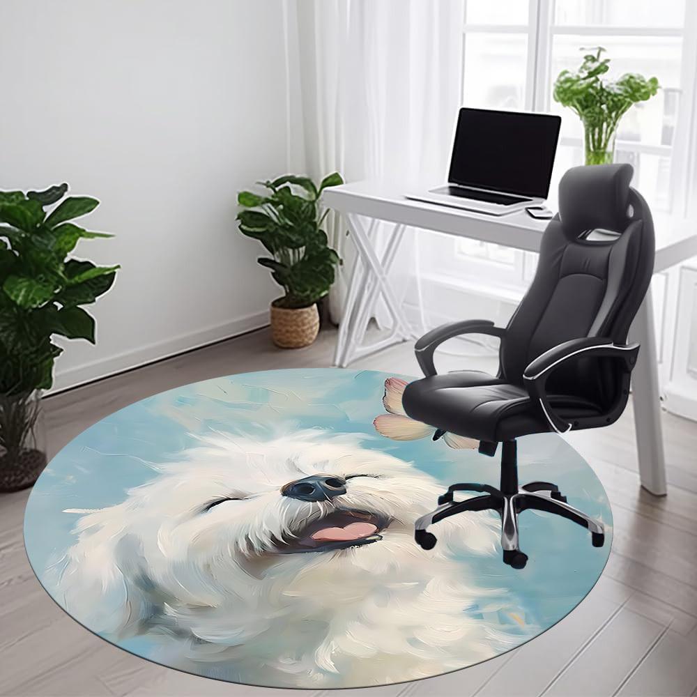 1PC Puppy Butterfly Office Round Area Rug, Mat Suitable ForOffice, Under Office Chairs Bedroom Living Room Home Decor, Room Deco