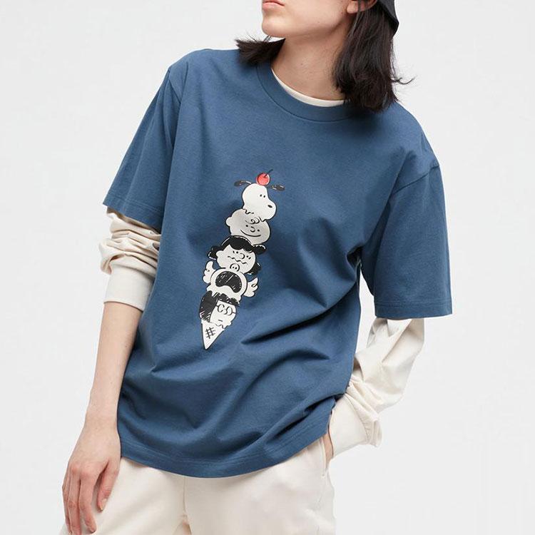 Uniqlo X Peanuts Cartoon T-Shirt Unisex T-Shirts Royal-Blue 452505-65