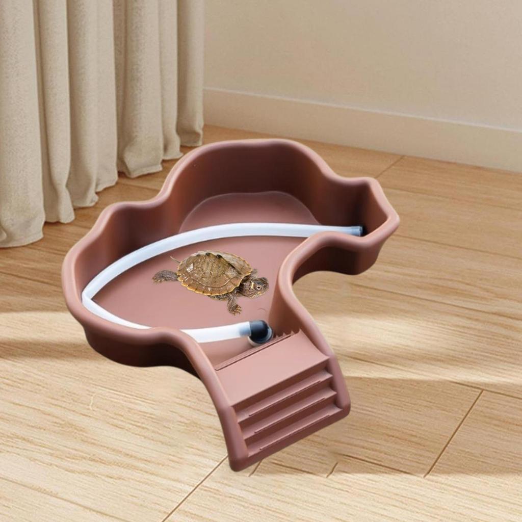 Tortoise Food Dish with Ramp Turtle Bathing Basin Reptile Water Dish for Amphibians Horned Frogs Lizard Basking Platform