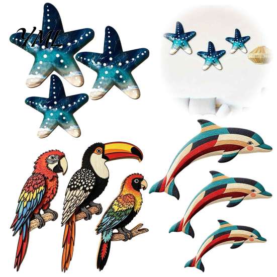 Modern Home Wall Ornament 3Pcs Tropical Bird Wooden Decor, Toucan Parrot 2D Flat Wood Colorful Forest Decor Art, Animal for Living Room Bedroom