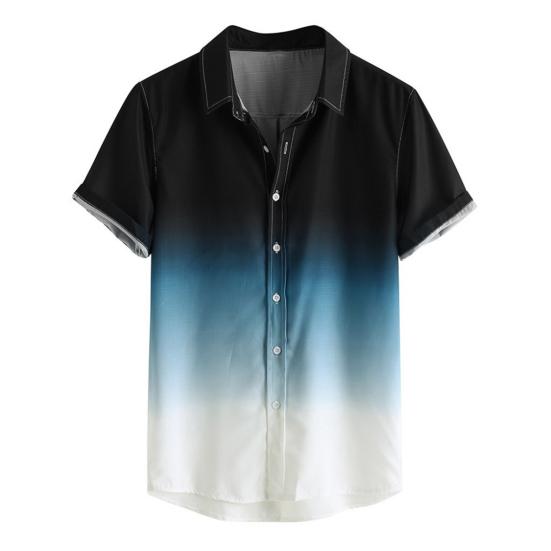 Stylish Men Short Sleeve Turn Down Collar Gradient Color Print Buttons Shirt