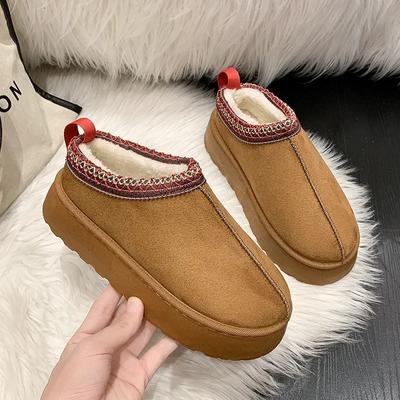 Fashion Snow Boots for Women 2024 Winter New Cashmere Warm Thick Soles Without Heel-covered Hair Half Slipper Cotton Shoes for Women